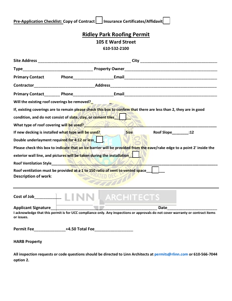 First page of the Roofing Permit