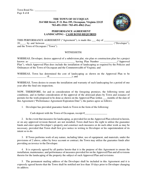 First page of the Landscape Performance Agreement
