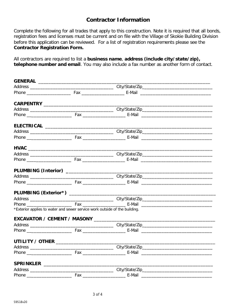 First page of the Contractor Information Form