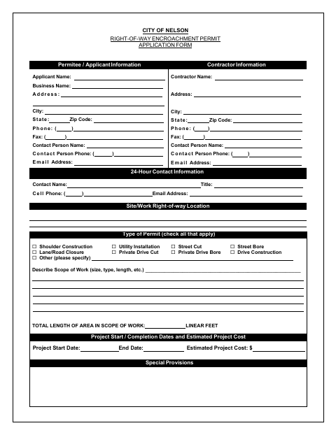 First page of the Right-of-Way Encroachment Permit Application Form