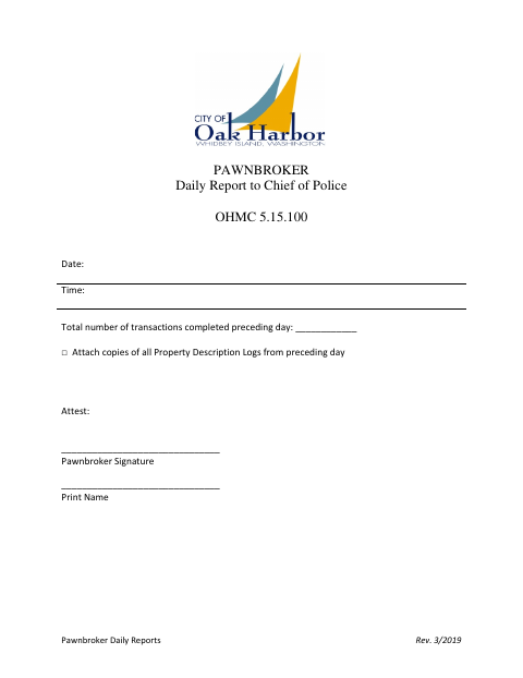 First page of the Pawnbroker Daily Report to Chief of Police
