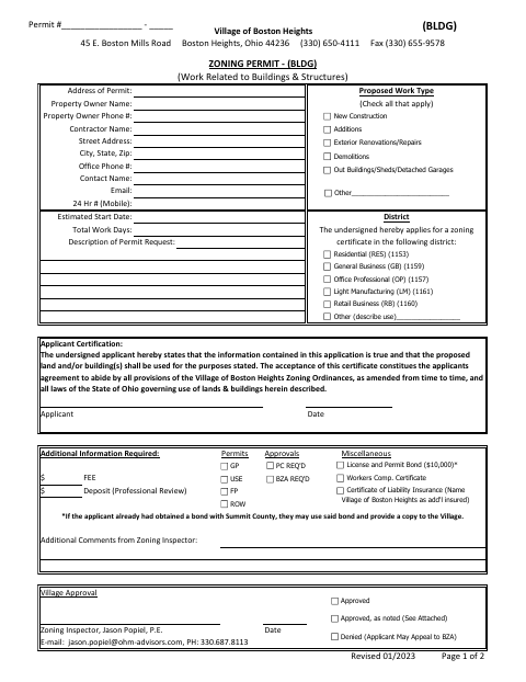 First page of the Building Zoning Permit
