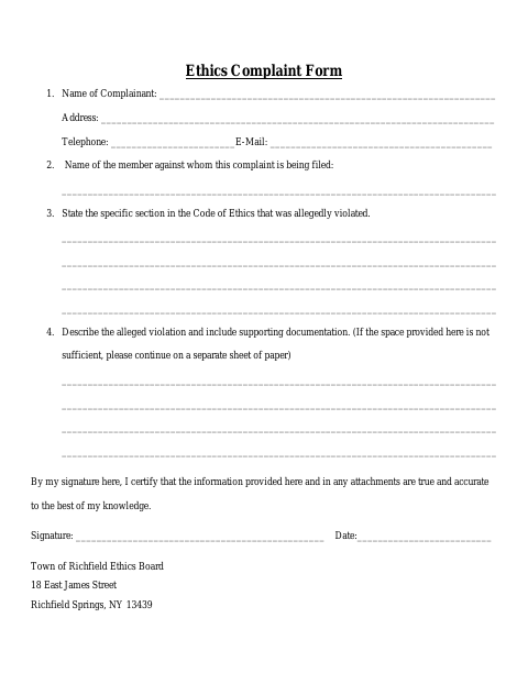 First page of the Ethics Complaint Form