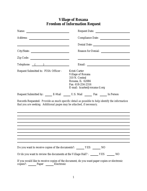 First page of the Freedom of Information Request