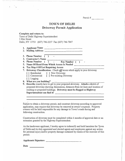 First page of the Driveway Permit Application