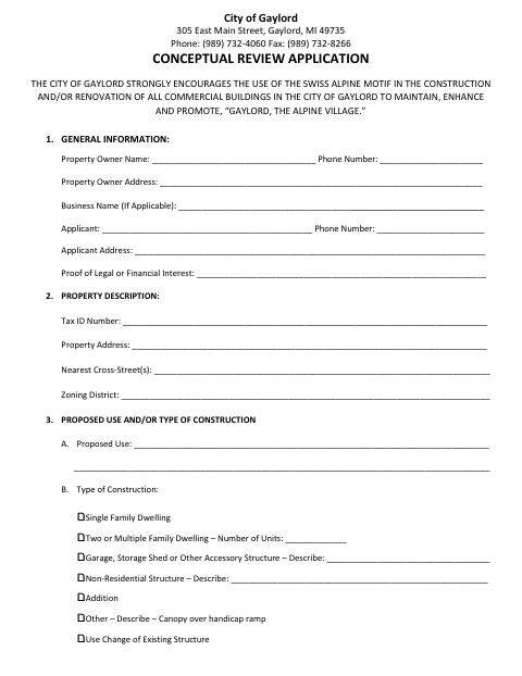First page of the Conceptual Review Application