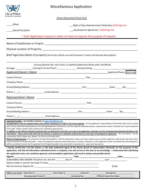 First page of the Miscellaneous Application