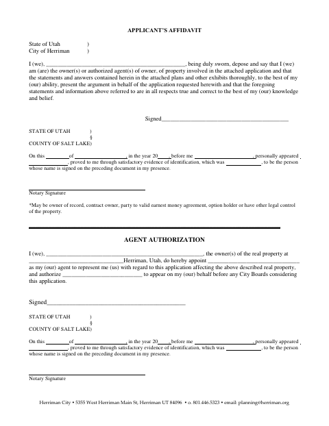 First page of the Applicant Affidavit