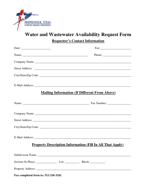 First page of the Water and Wastewater Availability Request Form