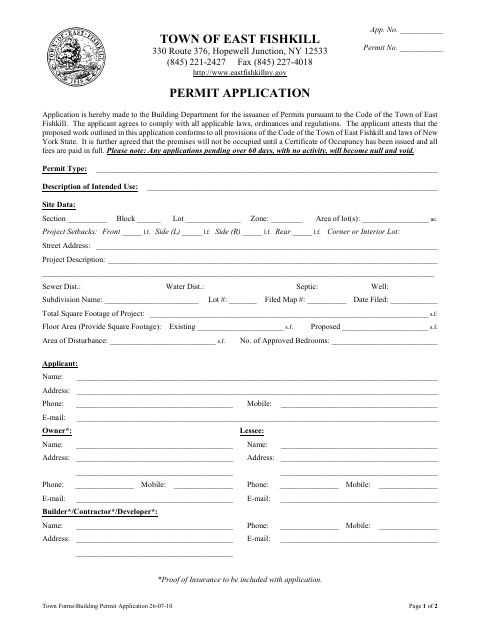 First page of the Building Department General Permit Application