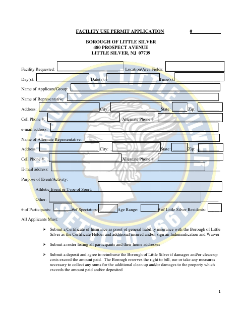 First page of the Facilities Use Permit Application