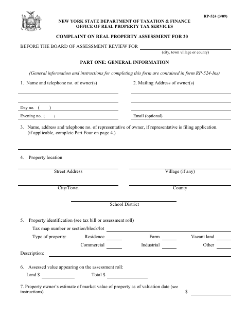 First page of the Complaint on Real Property Assessment
