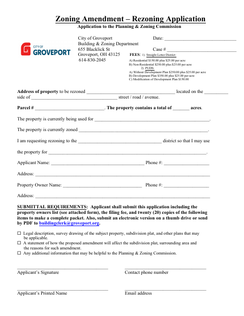 First page of the Zoning Amendment–Rezoning Application