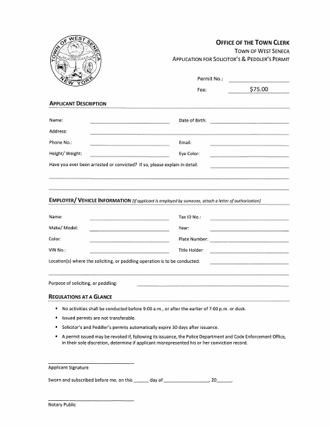 First page of the Solicitor’s and Peddler’s Permit Application
