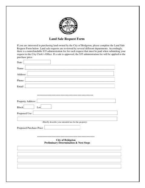 First page of the Land Sale Request Form