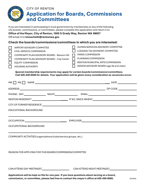 First page of the Application for Boards, Commissions and Committees