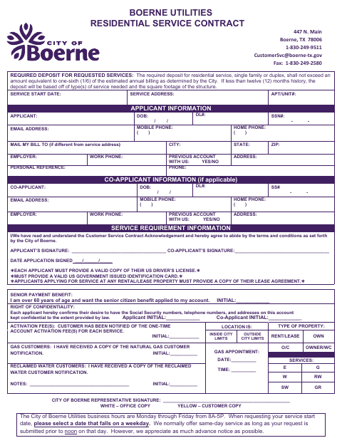 First page of the Residential Service Contract
