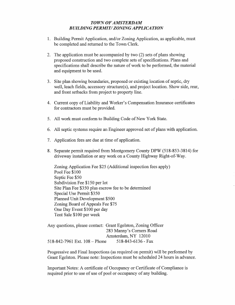 First page of the Building and Zoning Application