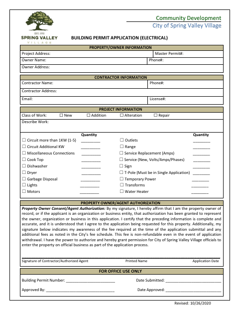 First page of the Electrical Building Permit Application