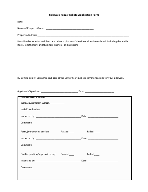First page of the Sidewalk Repair Rebate Application