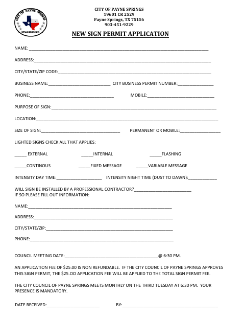 First page of the New Sign Permit Application