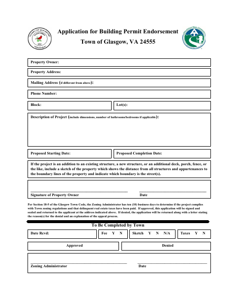 First page of the Application for Building Permit Endorsement