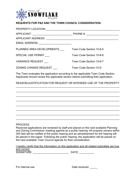 First page of the P&Z/Town Council Review Request