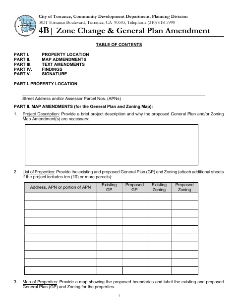First page of the Zone Change & General Plan Amendment