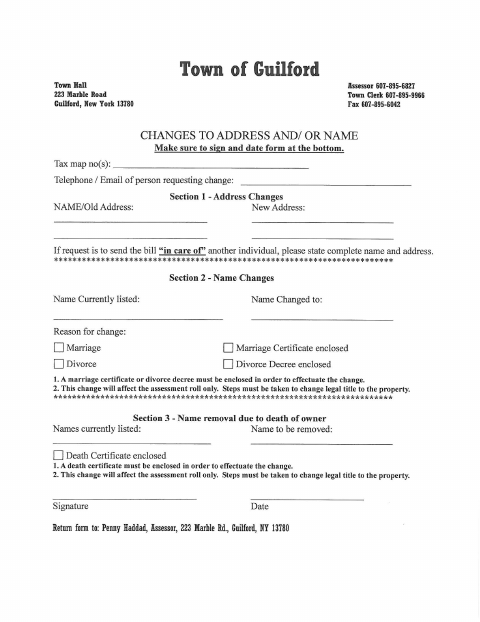 First page of the Changes to Address and/or Name