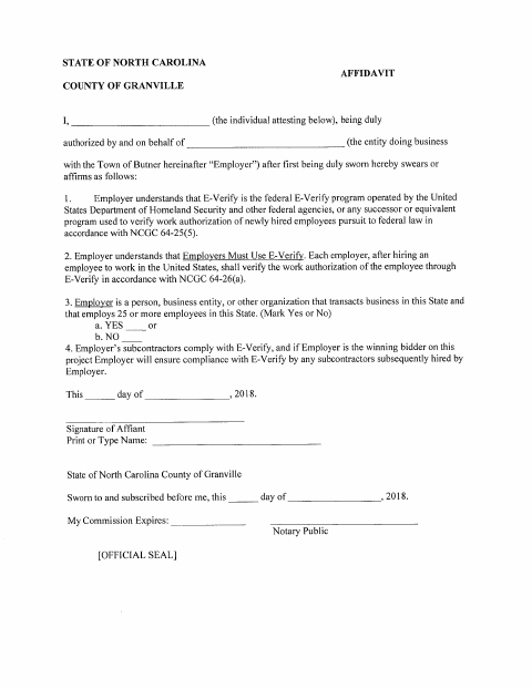 First page of the E-Verify Affidavit