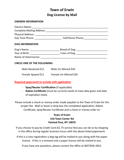 First page of the Dog License Application by Mail