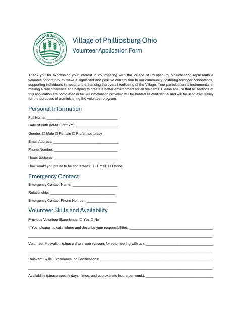 First page of the Volunteer Application Form