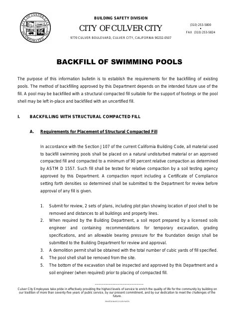 First page of the Backfill of Swimming Pools