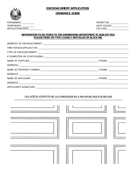 First page of the Encroachment Application