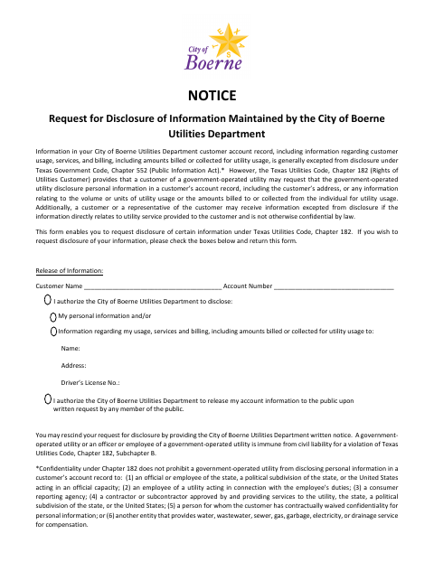 First page of the Request for Disclosure of Information Maintained by Utilities