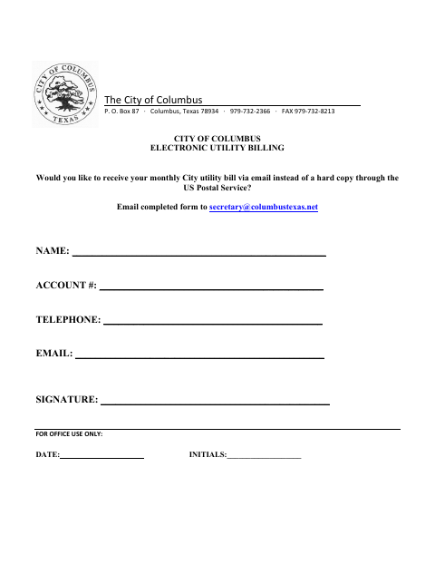 First page of the Electronic Utility Billing