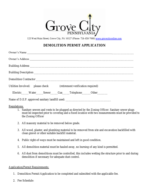 First page of the Demolition Permit Application