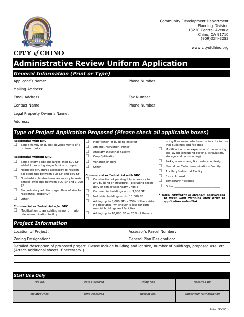 First page of the Administrative Review Uniform Application
