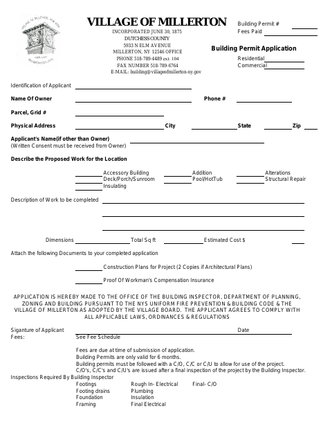 First page of the Building Permit Application