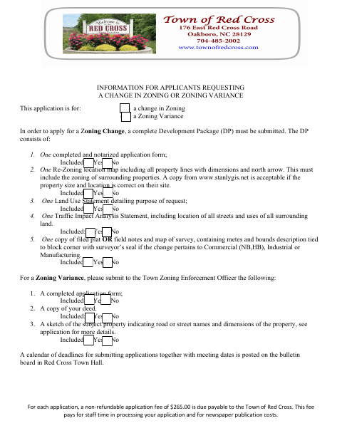 First page of the Zoning Change and Variance Application