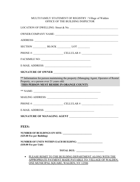 First page of the Multi-Family Statement of Registry