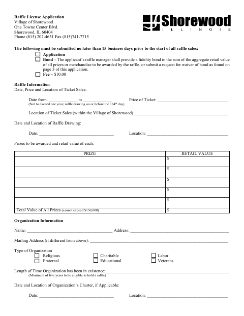 First page of the Raffle License Application