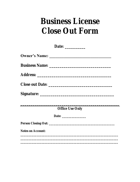 First page of the Business License Close-Out Form