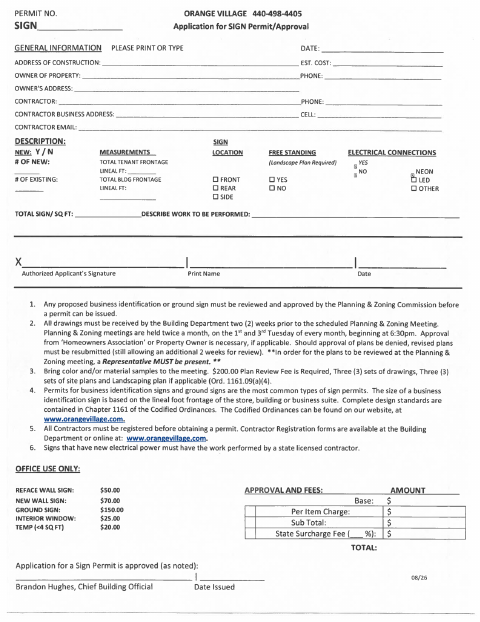 First page of the Sign Permit Application