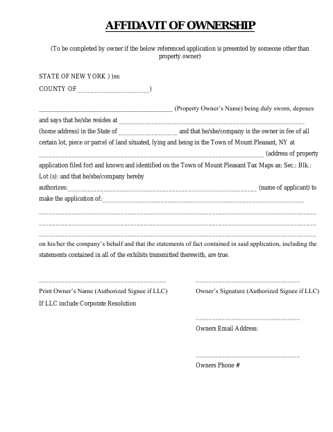 First page of the Affidavit of Ownership