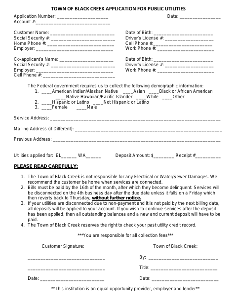 First page of the Application for Public Utilities