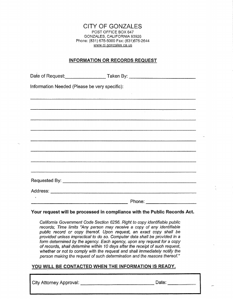 First page of the Public Records Request
