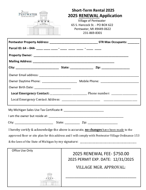 First page of the Short-Term Rental 2025 Renewal Application