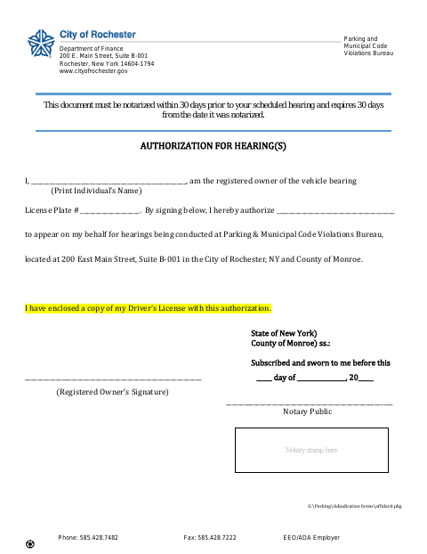 First page of the Authorization for Hearings