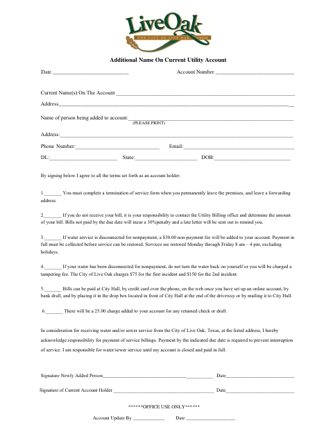 First page of the Additional Name on Current Utility Account